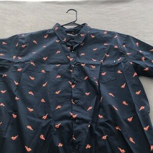 Molokai Surf Co. Dark Blue Unisex Pizza Patterned Button Up Shirt Men’s XXL